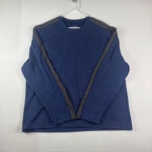 Van Heusen Mens XXL Blue Crewneck Sweater Grey Racing Stripe Classic Fit Soft